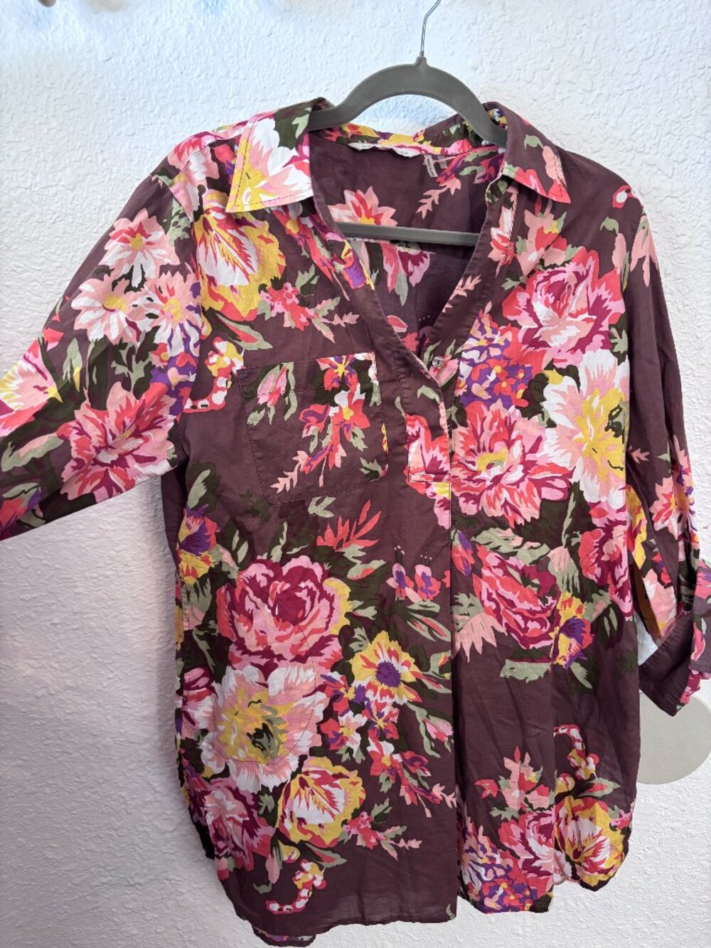 Soft Surroundings Brown Flora Tunic Large Petite boho fall floral artsy